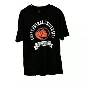 East Central University Tigers Adult Large Black T-Shirt  Crew Neck Solid Cotton